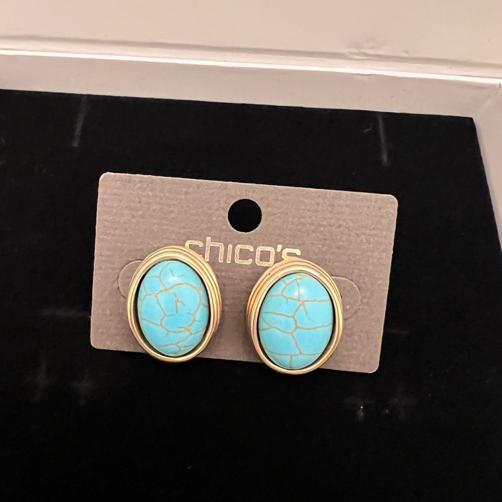 Chico's Blue and Gold Statement Earrings - Picture 1 of 4